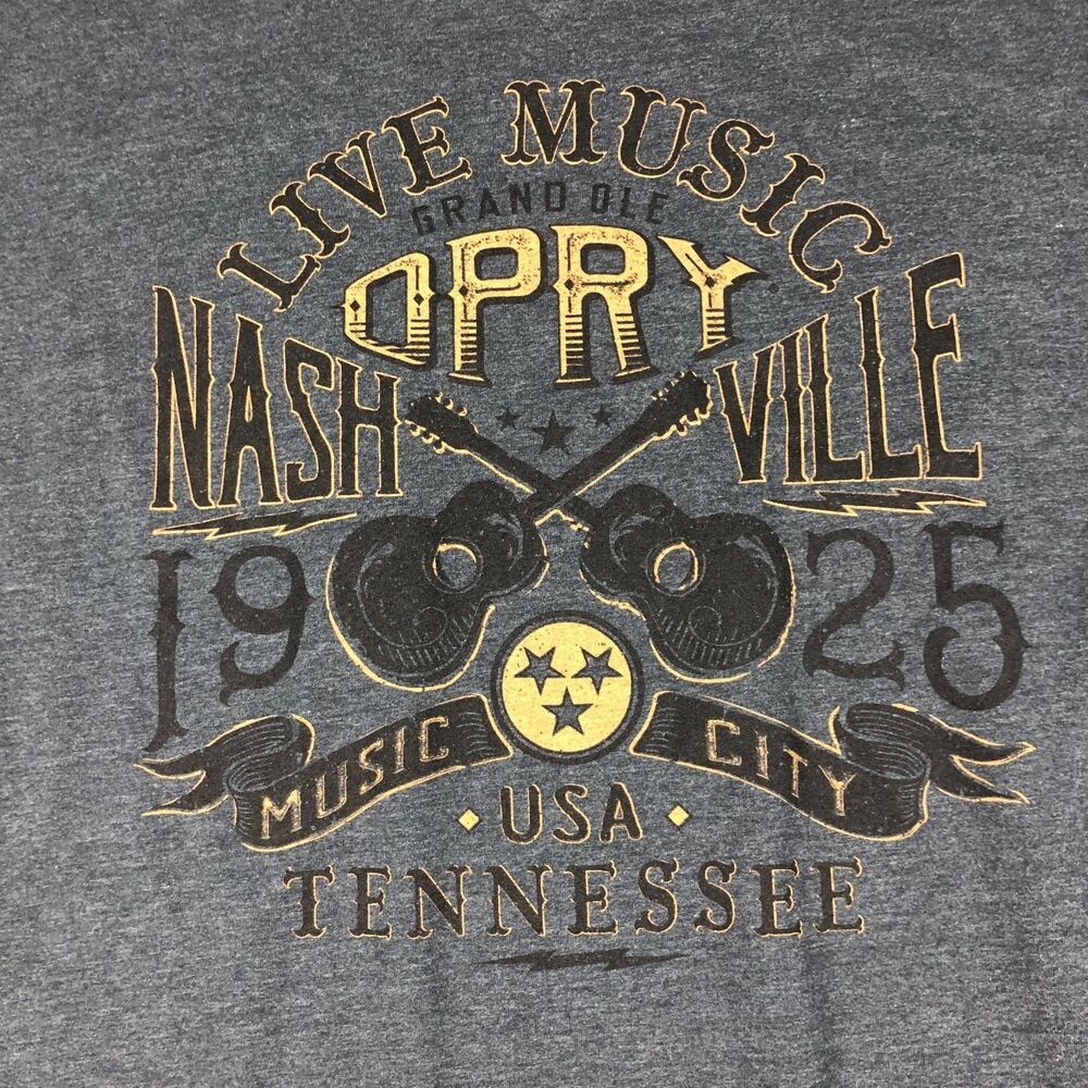 Grand Ole Opry Tshirt Mens Gray Size 2XL Nashville TN Country Music Guitars